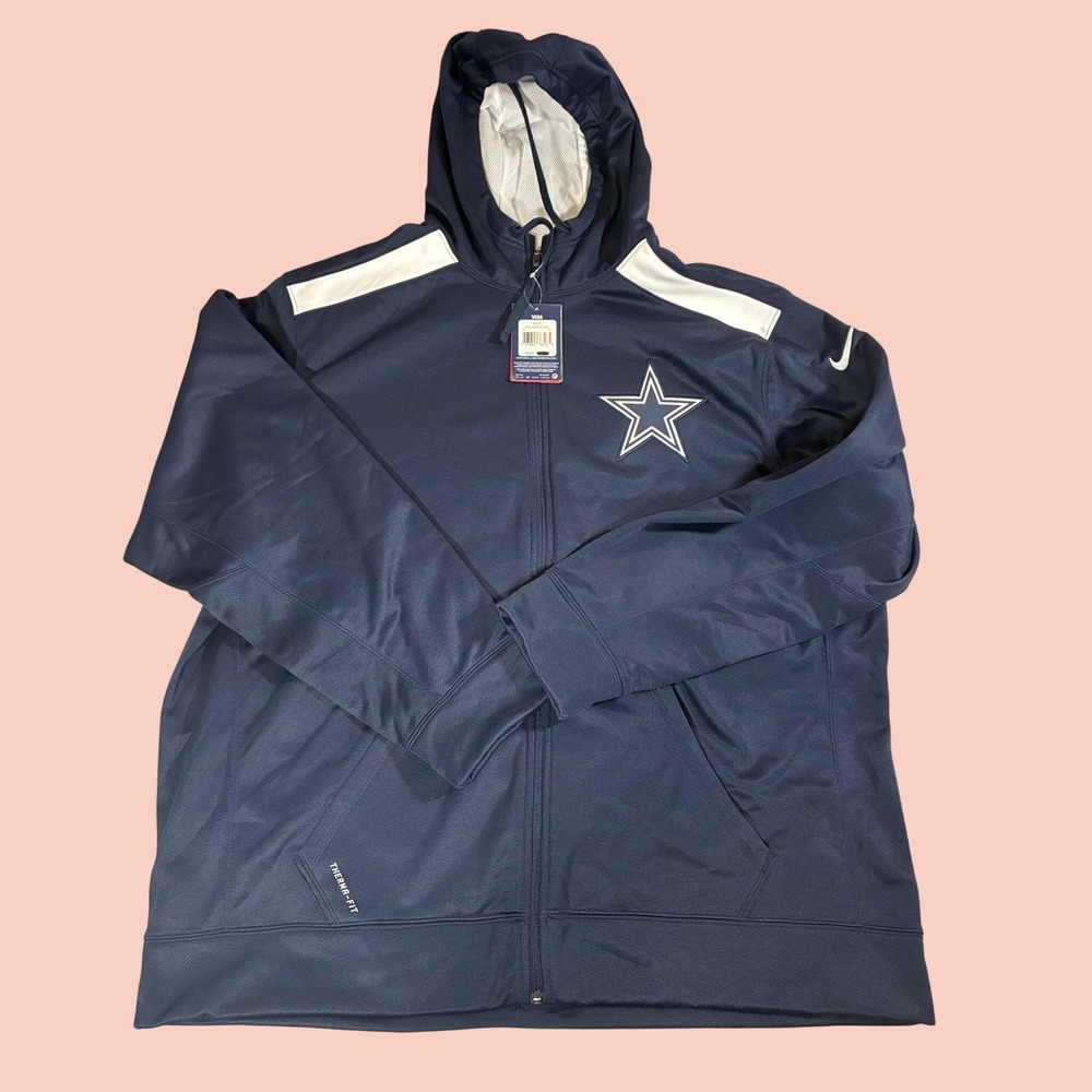 Nike Dallas Cowboys NFL Full Zip Therma-FIT Hoodie Navy Blue 3XL New